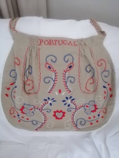 Vintage Hand Embroidered Half Apron Portugal Folk Art