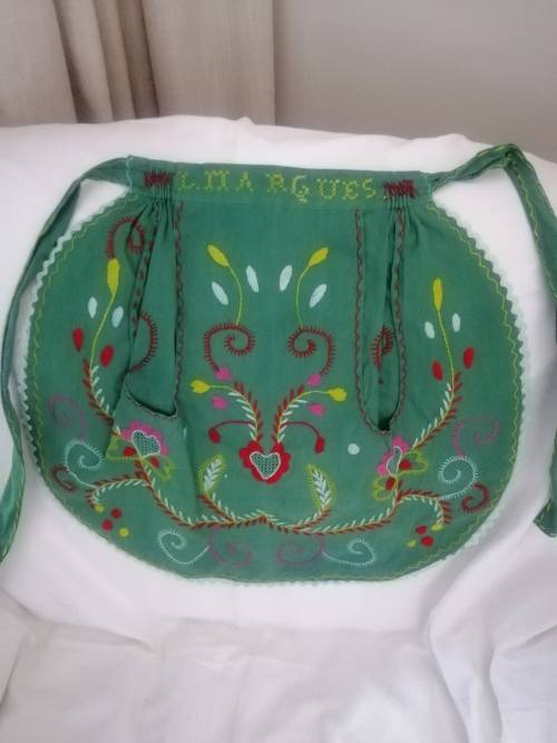 Vintage Hand Embroidered Half Apron Portugal Folk Art