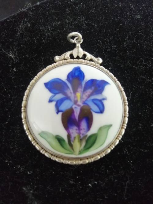 VINTAGE ROSENTHAL SILVER AND PORCELAIN BROOCH