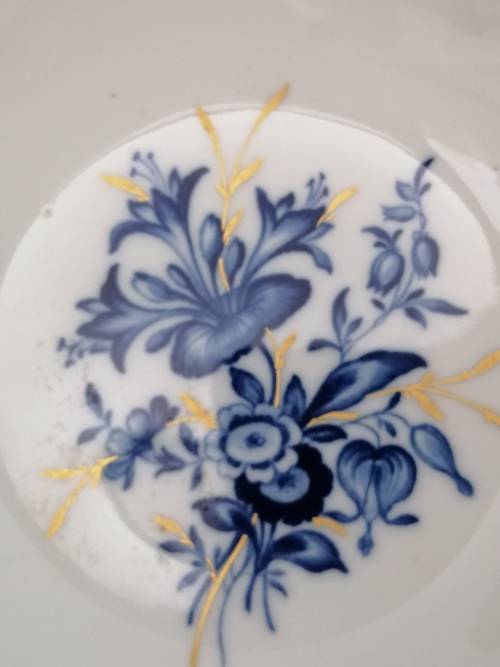 MEISSEN AQUATINTA WHITE, BLUE AND GOLD TRINKET BOWL