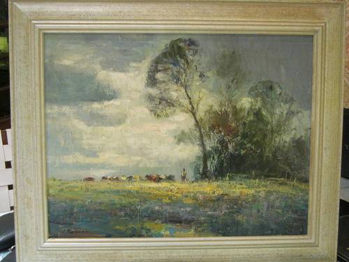 Tugwell, Christopher( 1938-)" A Headsman and his Cattle" Oil on Board