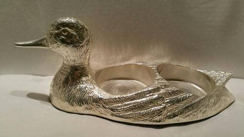 A Silver Plated Duck Double Wine or beverage Coaster/Holder