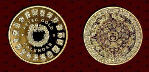 The Mayan Aztec Long Count Calendar, Gold Plated Coin,  Token, Souvenir