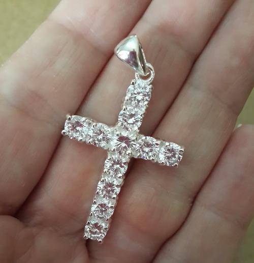 925 STERLING SILVER LARGE BEDAZZLED CROSS