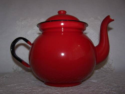 Stunning Red Enamel Vintage Tea Pot - Made in Poland