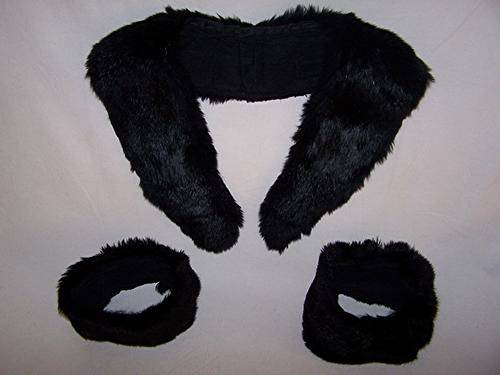 Fur Collar and Cuffs. Black Rabbit Fur Collar and Cuffs.