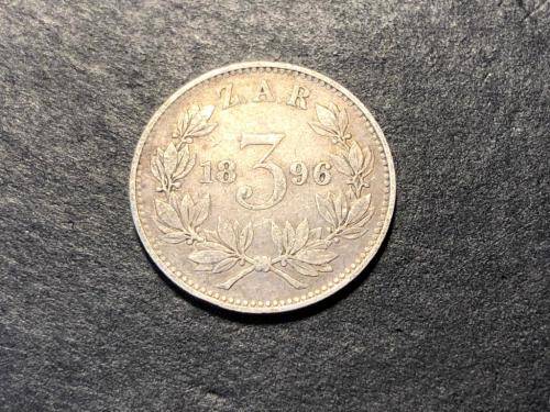 1896 ZAR 3 pence (tickey) silver coin