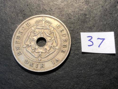 1937 Holed Rhodesian 1 penny coin - King George VI