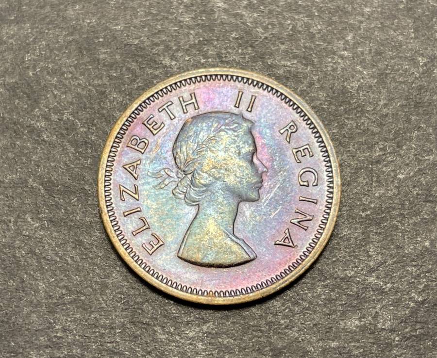 Excellent 1959 SA Union 1/4 penny coin - Beautiful purple toning