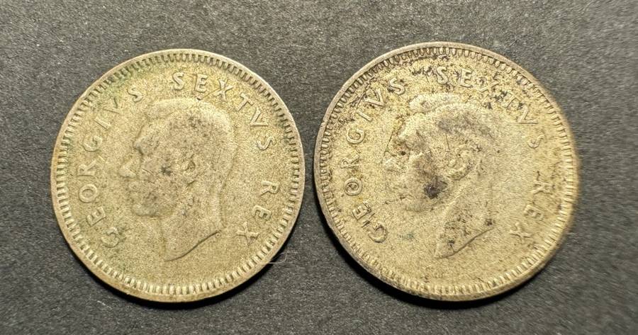 1952 SA Silver 3 pence coins - 2 available