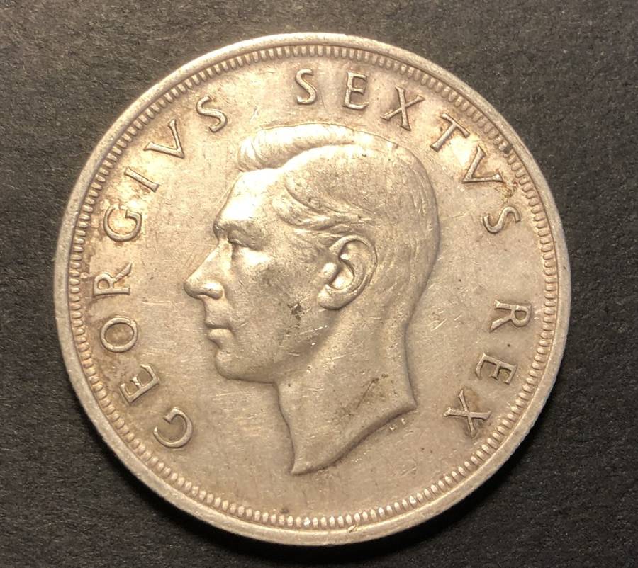 1949 SA Union 5 shilling (crown) silver coin