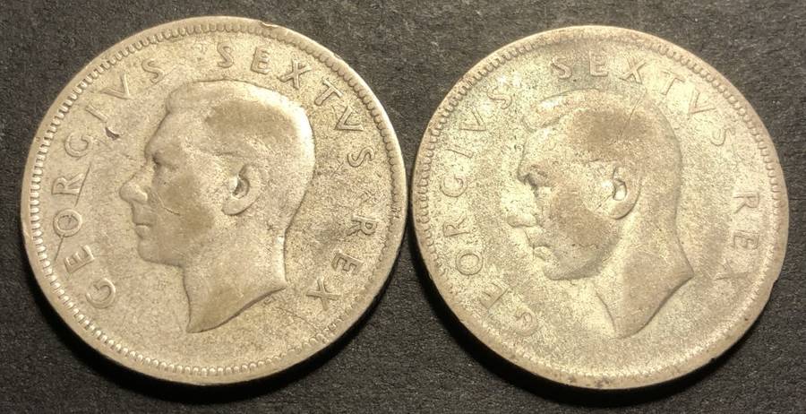 Lot of 2 SA Union 2 shilling (florin) silver coins dating 1951 & 1952