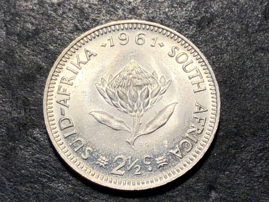 Silver 1961 Republic of South Africa 2 1/2 cent (tickey) coin
