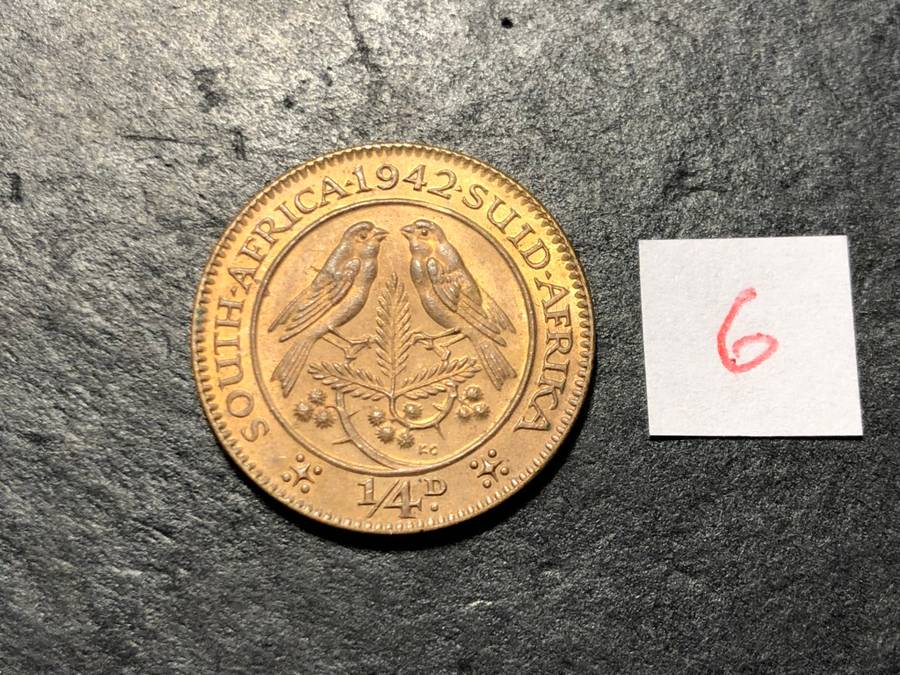 Excellent AU+/UNC 1942 Bronze 1/4 penny coin - Red colour variety - Lot 6 of 6