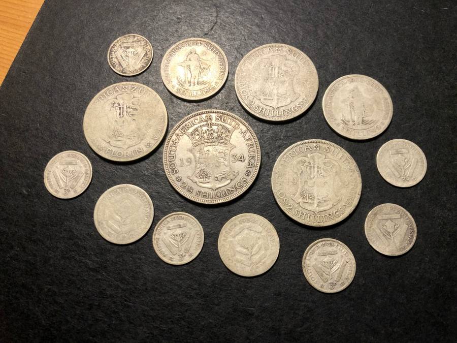 Large collection of 14x Silver King George V Union of South Africa coins - From 3d to 2/6-