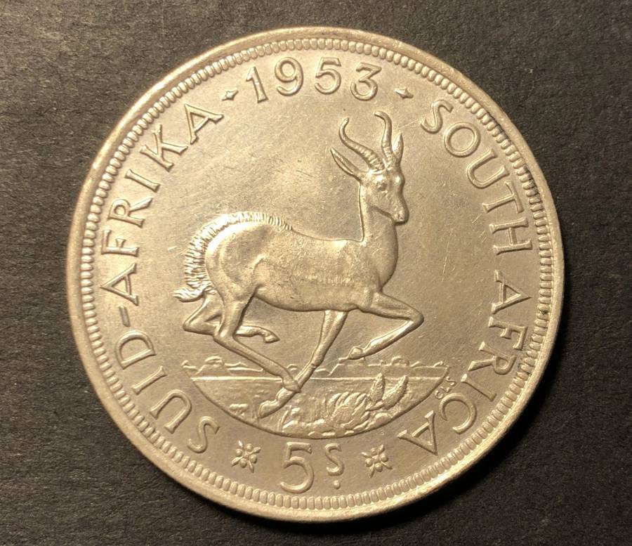 Very nice 1953 SA Union silver 5 shillings (crown) coin