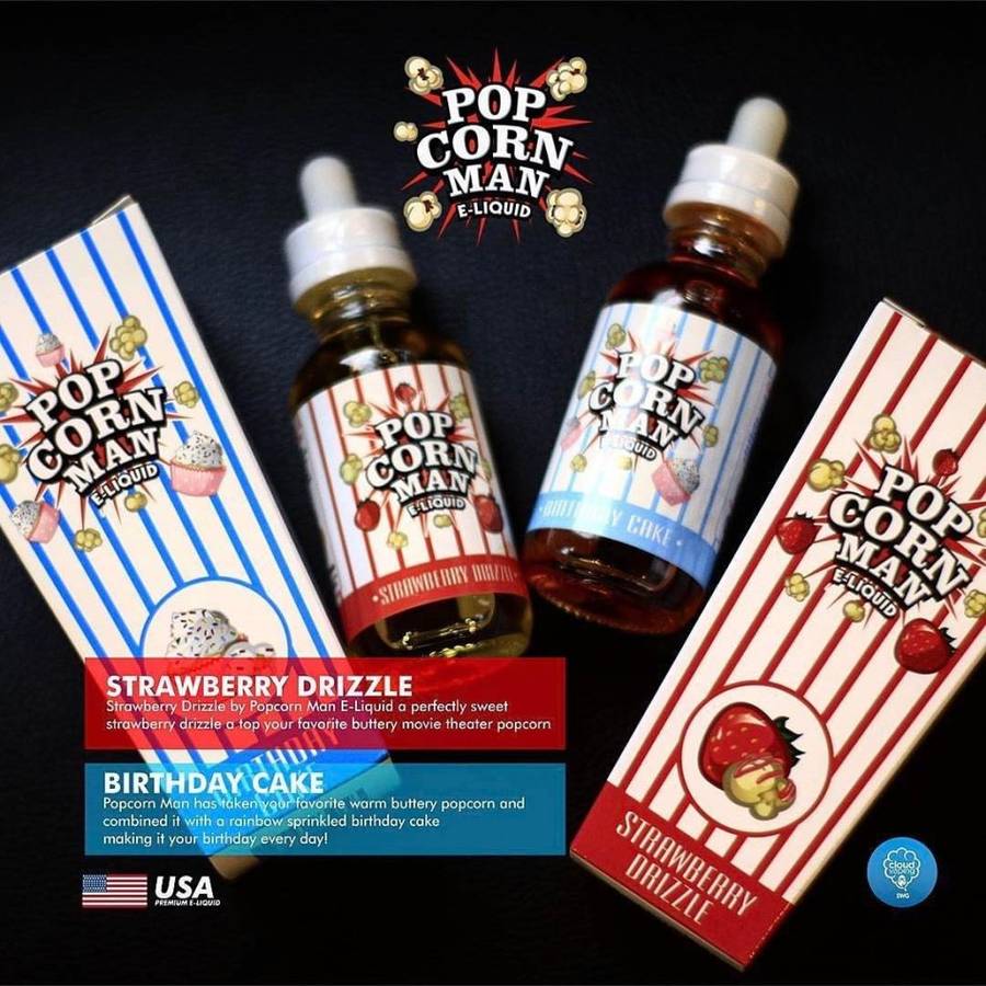 STRAWBERRY DRIZZLE BY POPCORN MAN E-LIQUID 60ml /Vape Juice/Smoke Juice 3mg