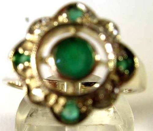 925 -Sterling Silver  Genuine Emeralds and Diamonds Ring