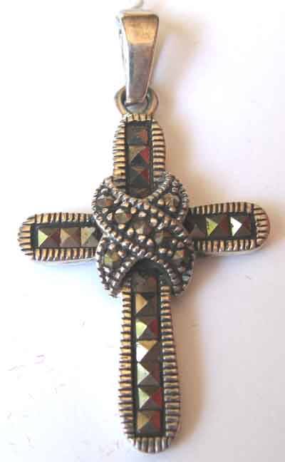 Sterling Silver and Marcasite - Cross / Pendant .