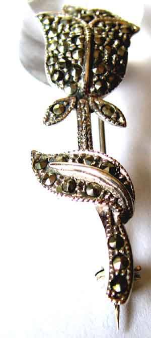 Genuine Sterling Silver and Marcasite Brooch