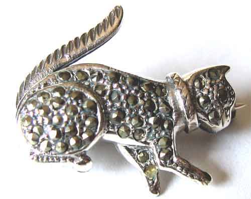 -Sterling Silver and  Marcasite''  CAT '' Brooch.