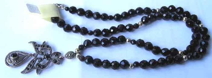 Lovely 925 -Sterling Silver, Marcasite and Black Onyx Necklace