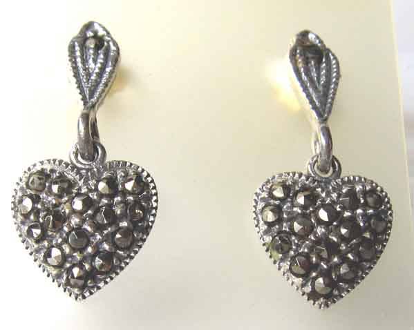 A pair of  Beautiful Heart  Sterling Silver and Marcasite Earrings.