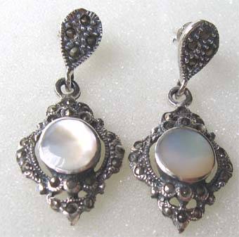 Awesome Sterling Silver Marcasite and Mother of Pearls Earrings