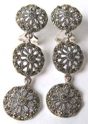 Lovely  - ''flower'' Sterling Silver, Marcasite  Earrings