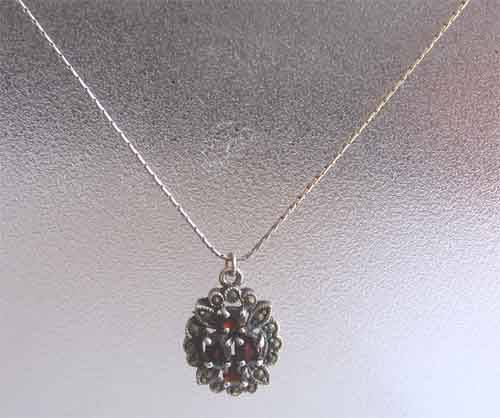 Sterling Silver 925 Chain 40 cm L& Garnet, Marcasite Pendant