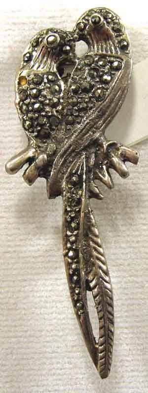 Beautiful Sterling Silver and Marcasite ` Love Birds ` Brooch