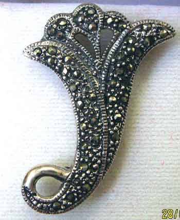 Cute , Sterling Silver and Marcasite  Brooch.