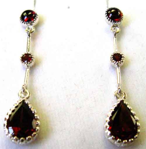 Stylish Sterling Silver and Genuine Garnets Earrings