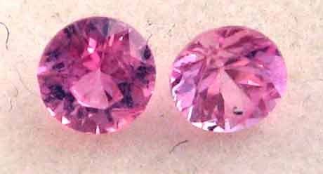 1 lot, 2 pieces 2.10 mm Round faceted cut Pink Sapphires, T. W. 0.10 ct.