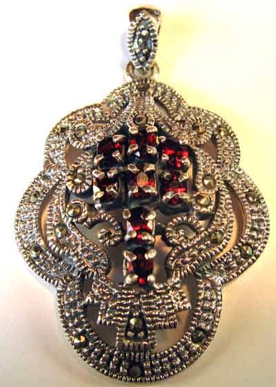 Superb, Sterling Silver, Marcasite and Garnets Pendant