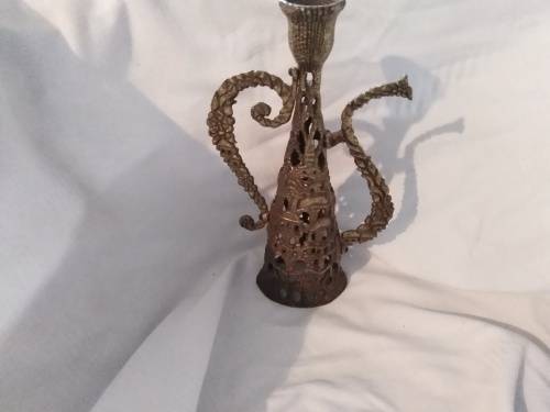 Stunning vintage brass Jerusalem Holyland Candle stick. Very detailed. Heavy and beautiful