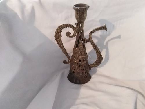 Stunning vintage brass Jerusalem Holyland Candle stick. Very detailed. Heavy and beautiful