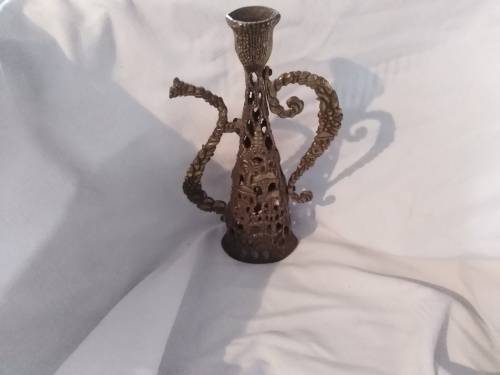 Stunning vintage brass Jerusalem Holyland Candle stick. Very detailed. Heavy and beautiful