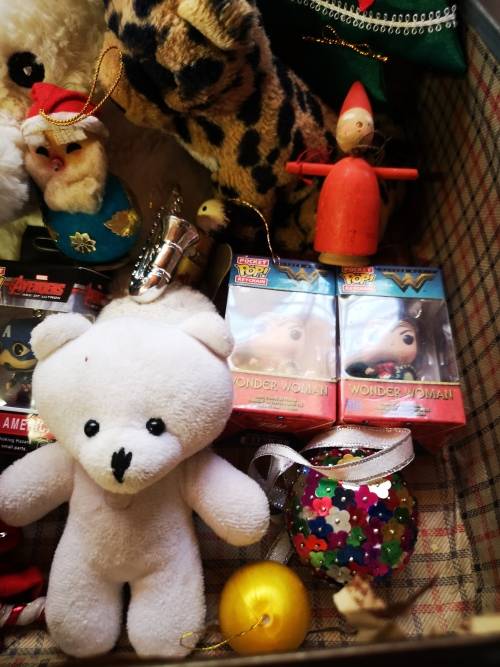 A stunning big lot of vintage Christmas decorations and gifts in a gorgeous vintage case