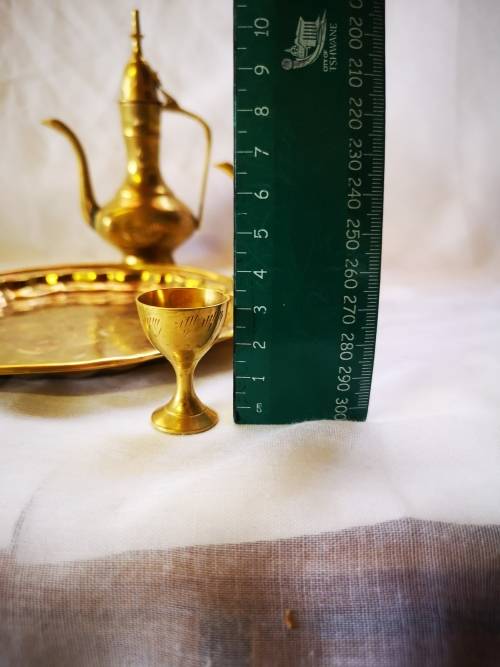 A Lovely vintage brass set - 2 Dallah style wine decanters and glasses on tray.