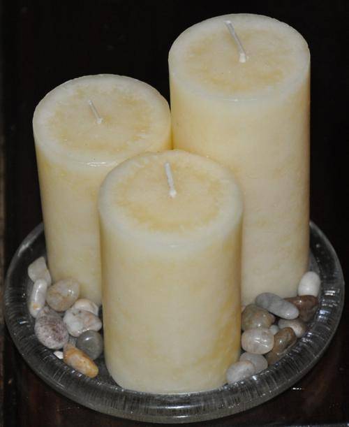 Set of 3 Candles with Stones & Glass Holder