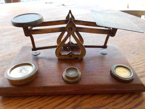 Vintage Brass and Wooden Postal Scale
