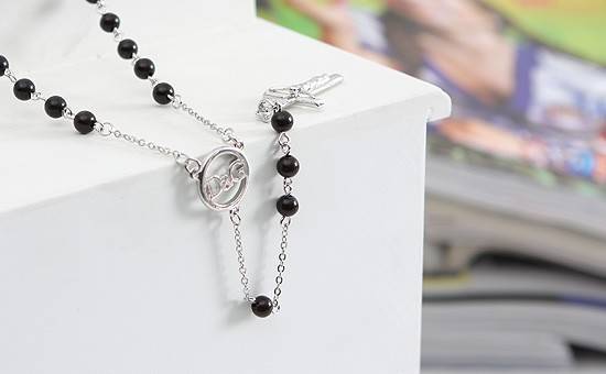 NEW Dolce & Gabbana D&G BLACK Rosary Beads Necklace