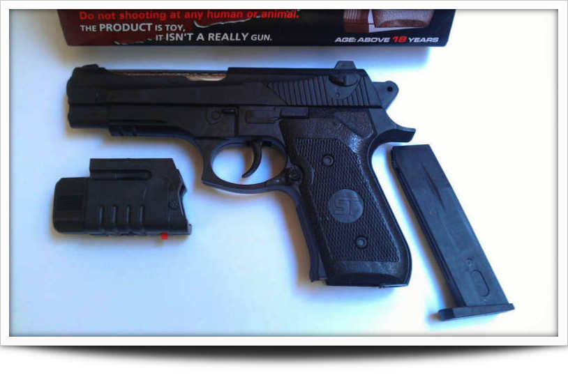 Air Soft Gun including Laser Aim Module and LED Flashlight