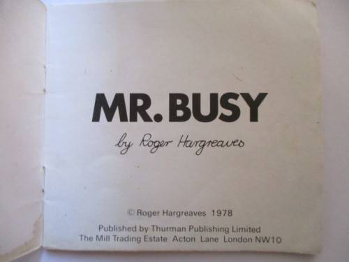 MR. MEN BOOKS  - MR. BUSY - 1978 - FIRST PRINTING OF THESE BOOKS