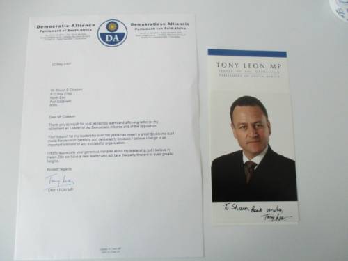 AUTOGRAPHED / SIGNED - TONY LEON - OPPOSITION LEADER  DA