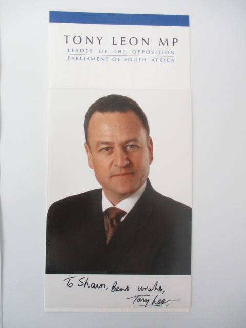 AUTOGRAPHED / SIGNED - TONY LEON - OPPOSITION LEADER  DA