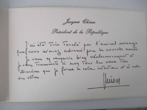 TWO PRINTED CHRISTMAS CARDS FROM PRESIDENT JACQUES CHIRAC AND MRS OF FRANCE