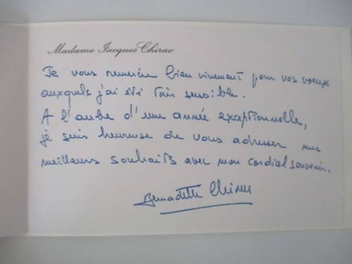 TWO PRINTED CHRISTMAS CARDS FROM PRESIDENT JACQUES CHIRAC AND MRS OF FRANCE