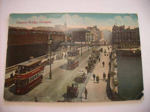 Old postcard and stamp bridge scene